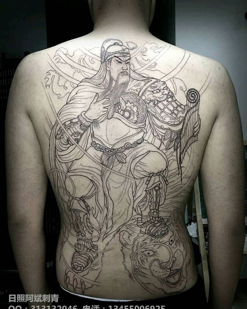 关公纹身图片_背部传统人物成品纹身图案