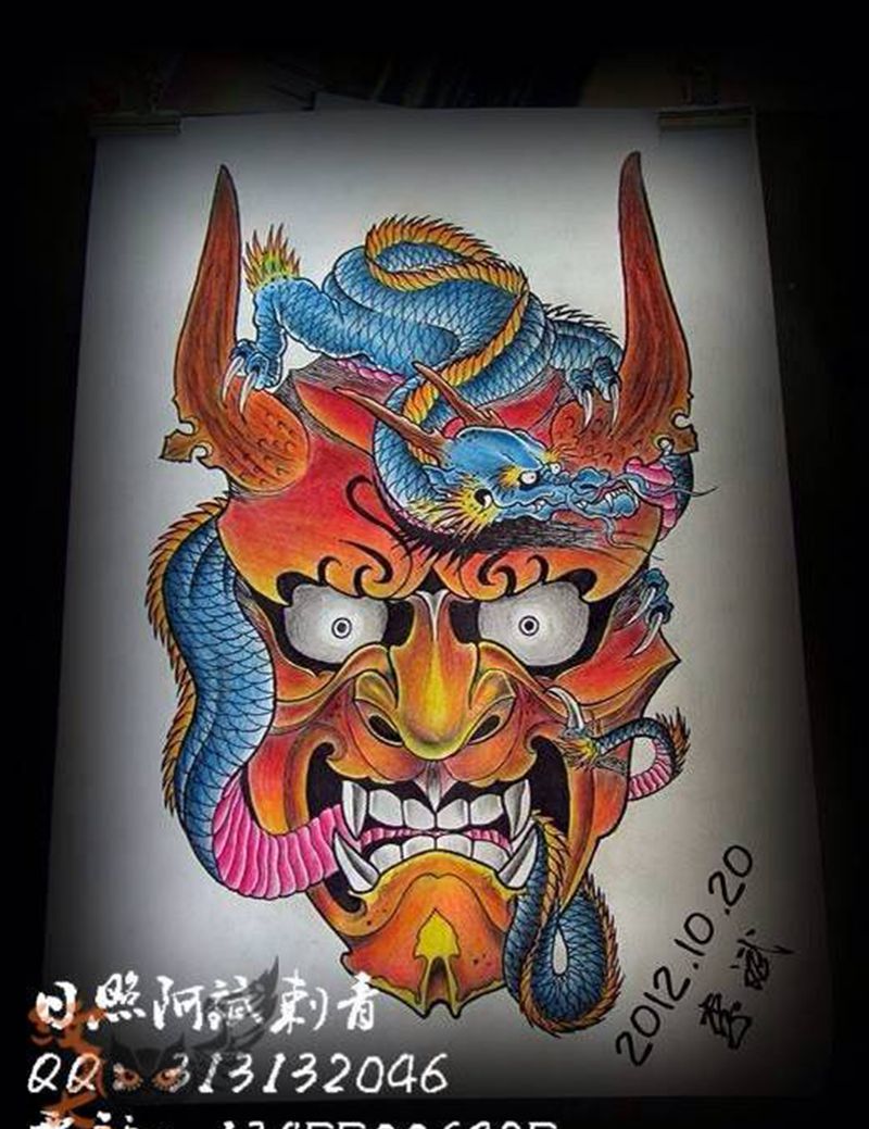 般若纹身图片_手稿肩部手臂背部传统人物鬼神纹身图案