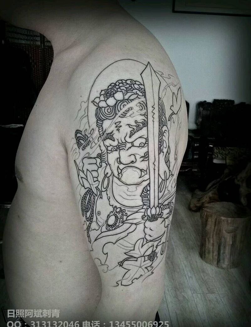 不动明王纹身图片_肩部背部手臂传统人物鬼神成品纹身图案