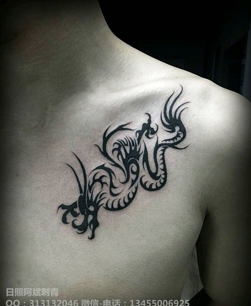 图腾龙纹身图片_胸部传统清新动物图腾成品纹身图案
