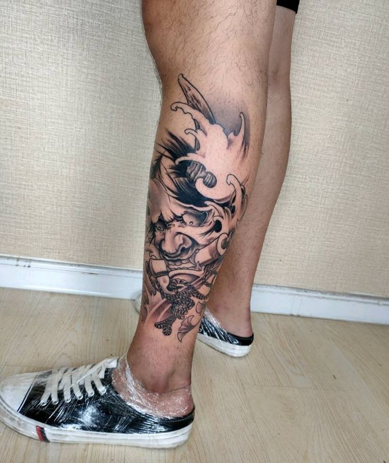 班若纹身图片_腿部新传统纹身图案