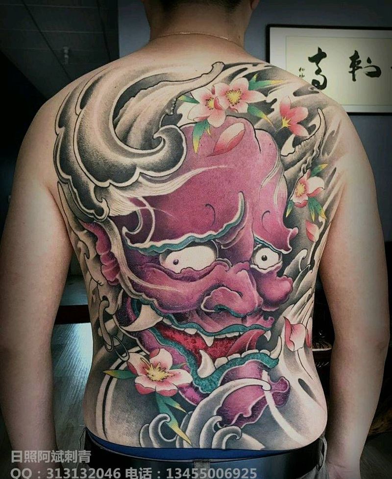 般若纹身图片_背部传统鬼神成品纹身图案