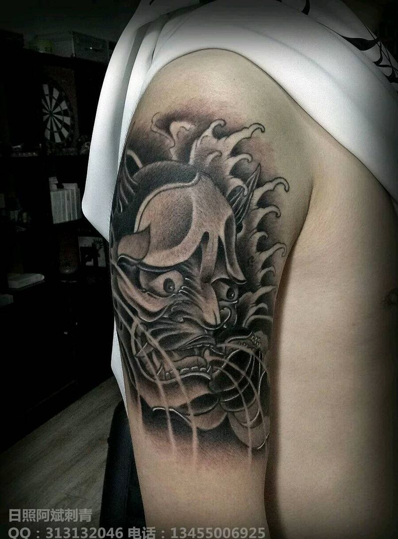 般若纹身图片_肩部手臂传统鬼神成品纹身图案
