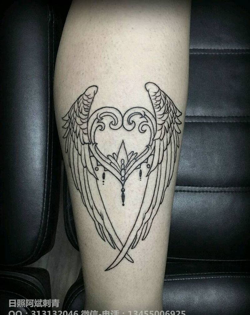 翅膀纹身图片_腿部清新动物成品纹身图案