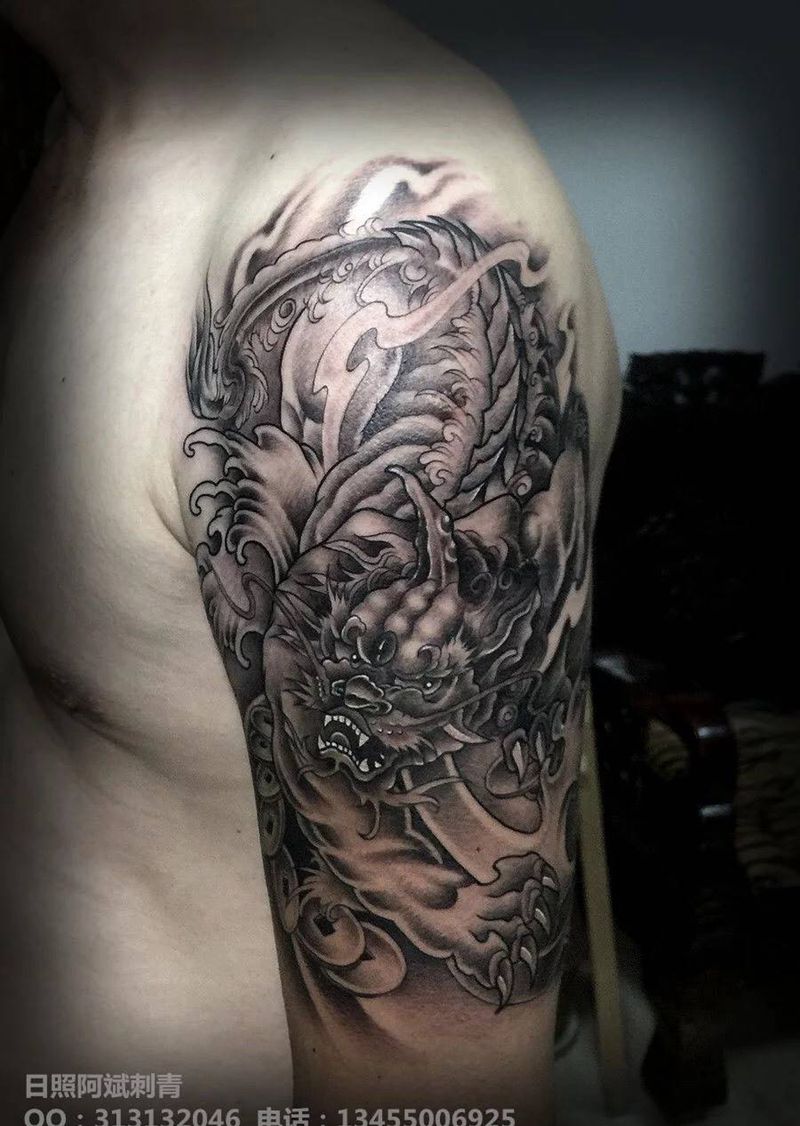 神兽纹身图片_成品肩部腿部手臂传统动物纹身图案