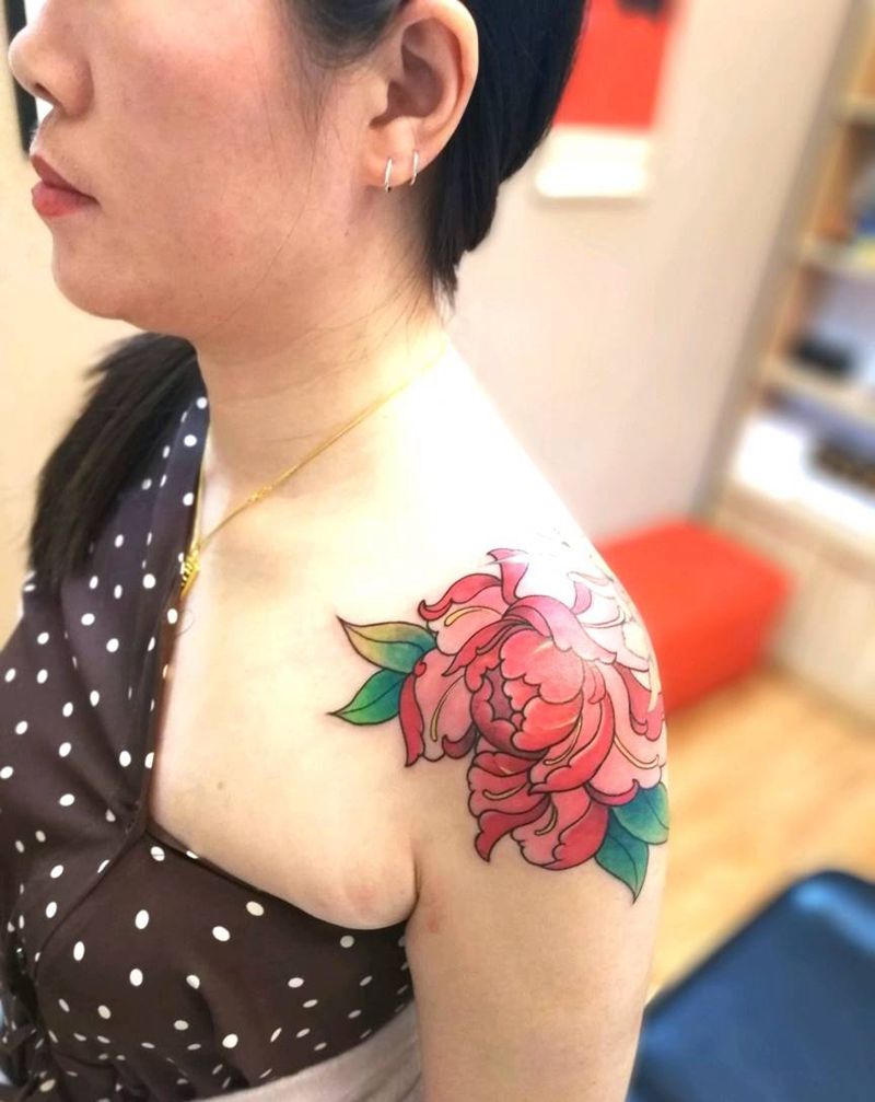 彩色牡丹纹身图片