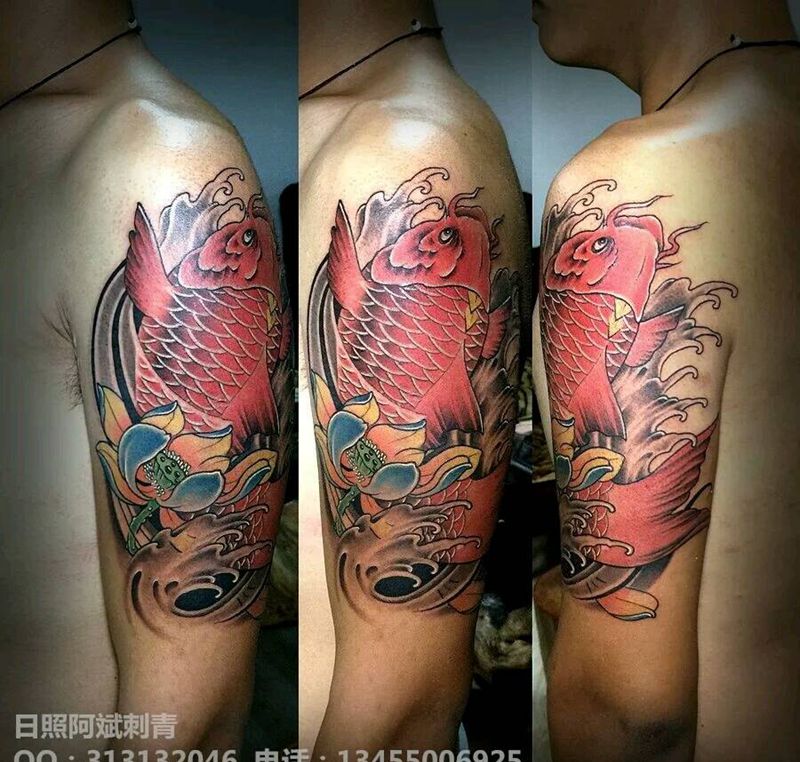 鲤鱼纹身图片_肩部手臂腿部传统动物成品纹身图案