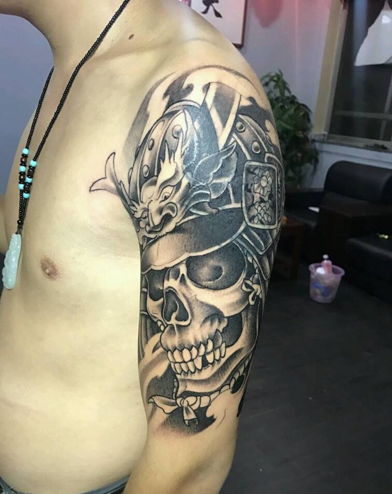 骷髅武士遮盖纹身图片