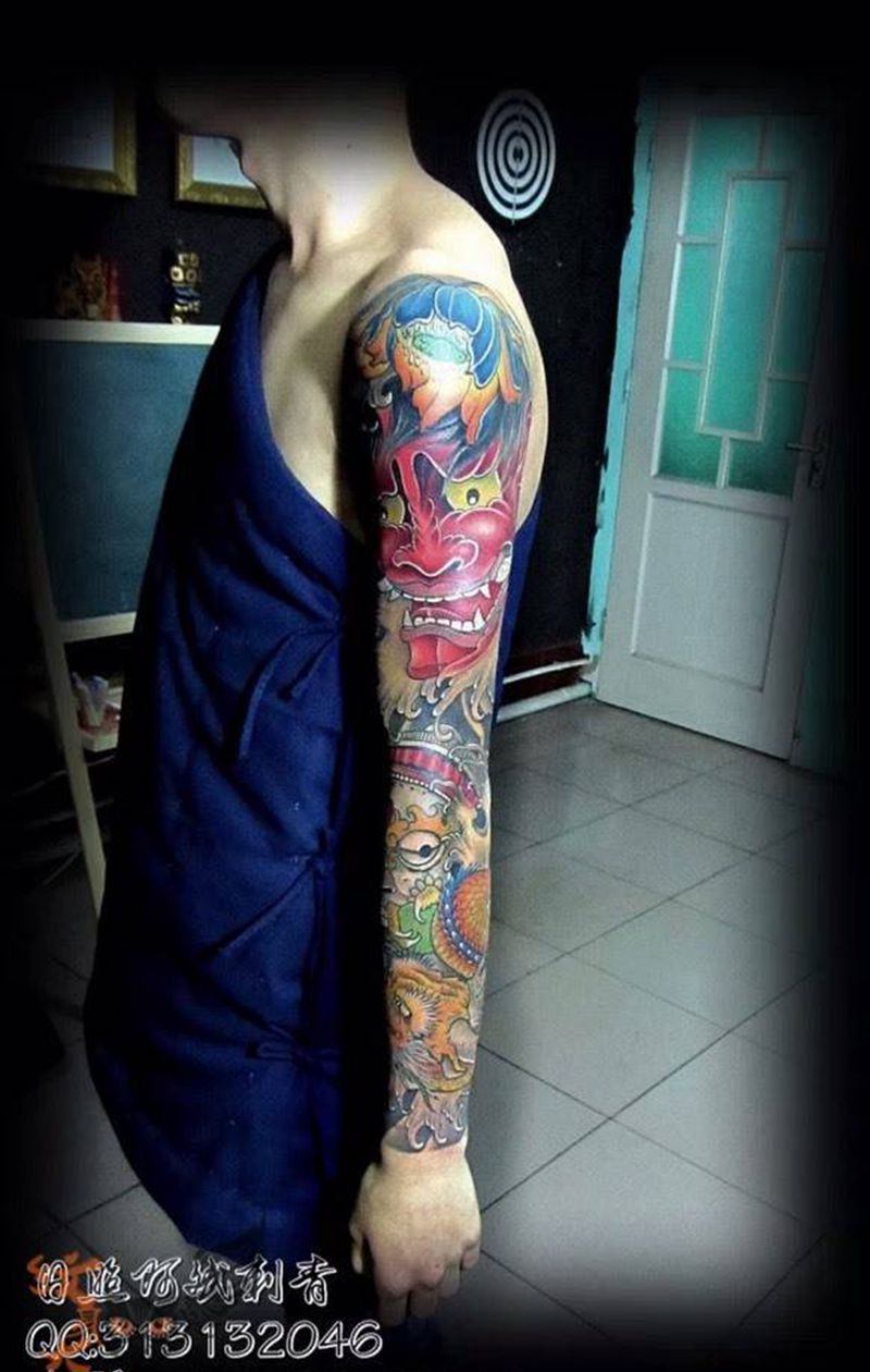 班诺 嘎巴拉 花臂纹身图片_手臂传统鬼神纹身图案