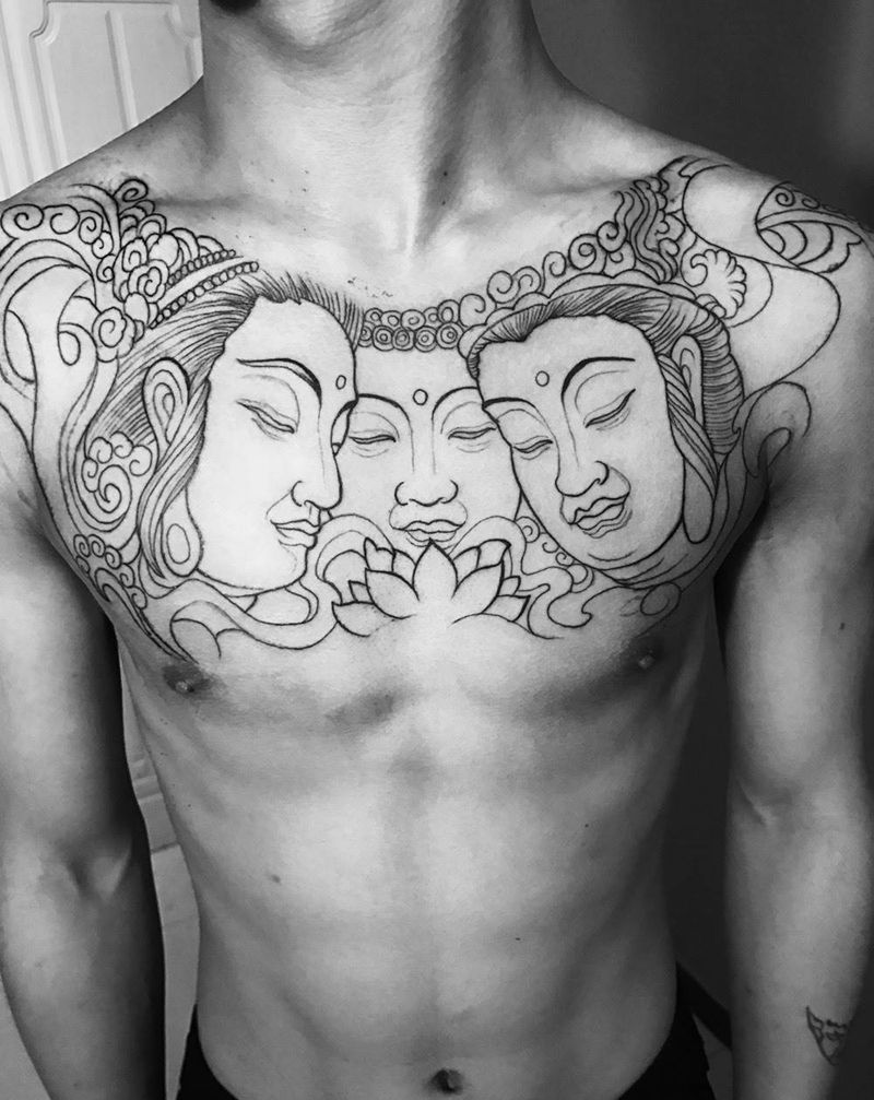 三面佛线条。纹身图片