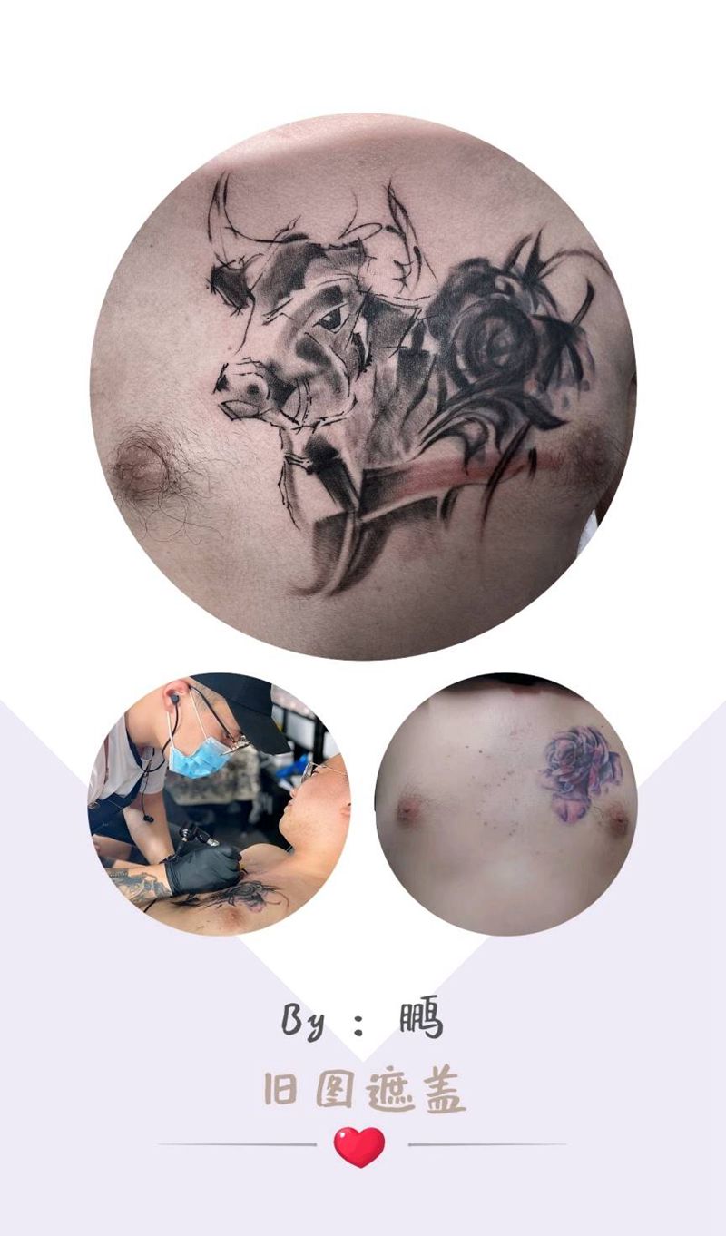 水墨牛纹身图片_水墨纹身图案