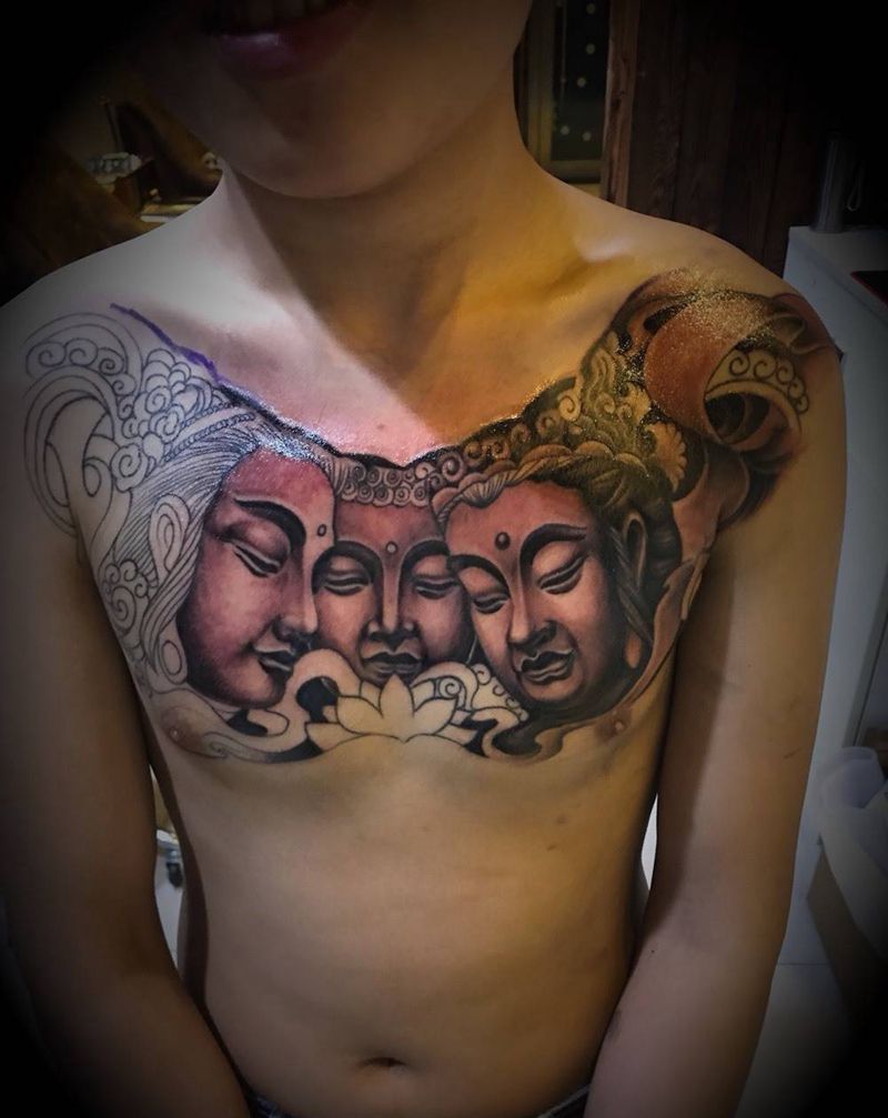 三面佛未完成，部分纹身的恢复过程纹身图片