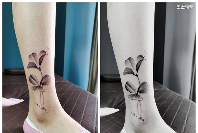 ☘️纹身图片_腿部水墨纹身图案