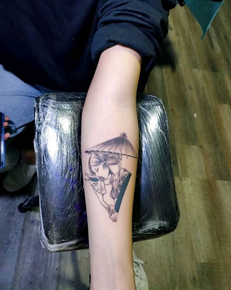 小艺妓纹身图片_手臂新传统纹身图案