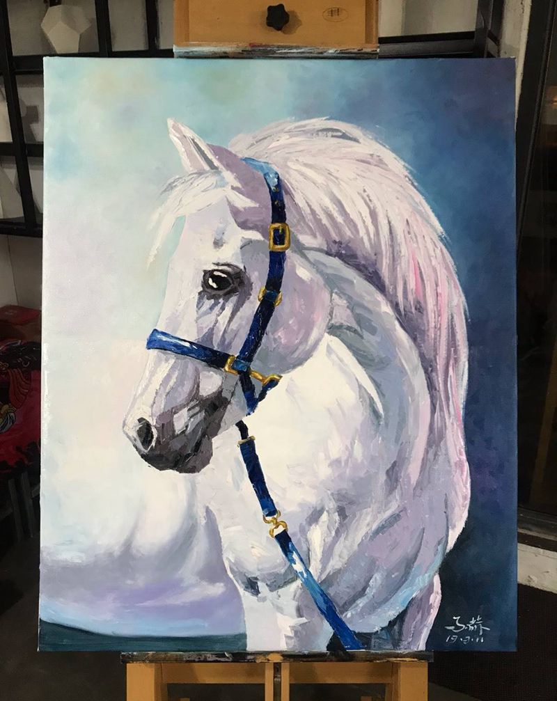油画，白马纹身图片