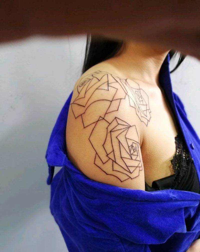 原创几何玫瑰纹身图片