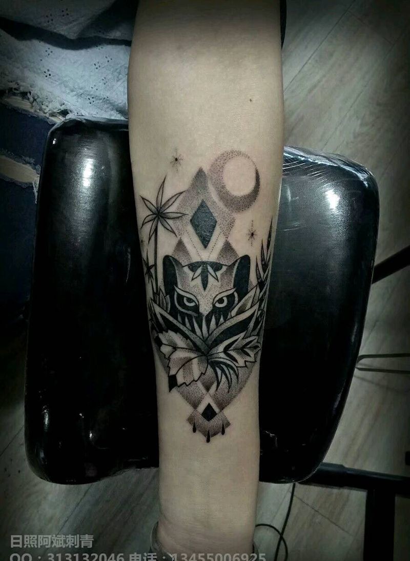 猫头鹰纹身图片_手臂清新几何动物成品纹身图案