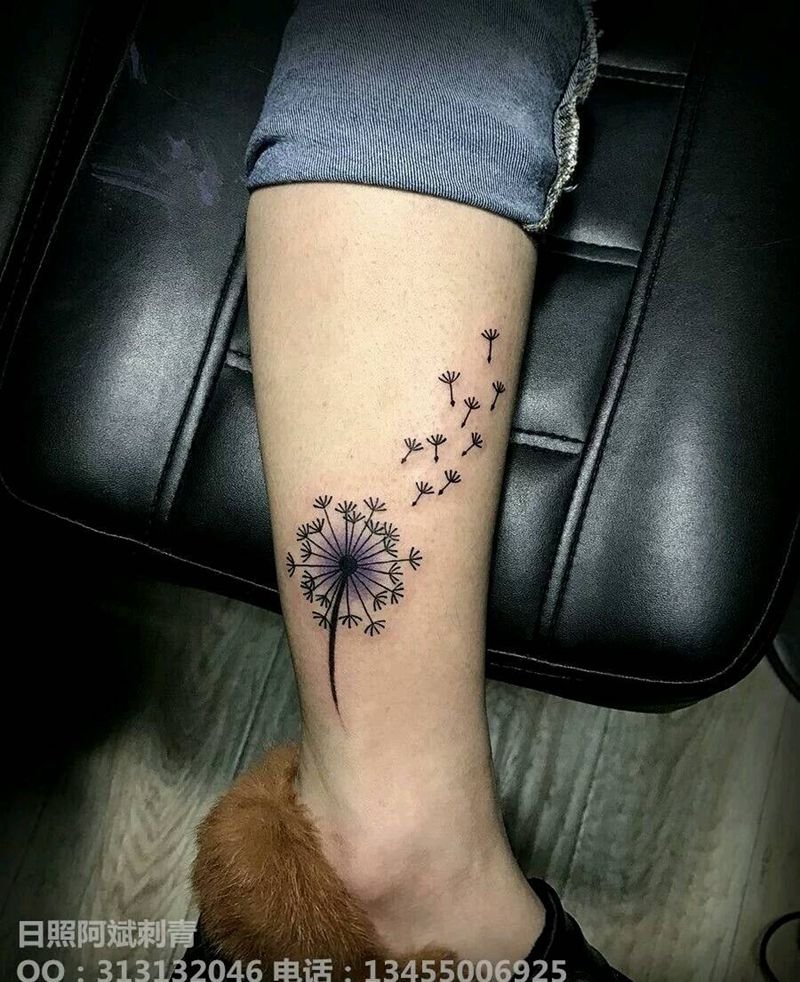 蒲公英纹身图片_腿部清新植物成品纹身图案