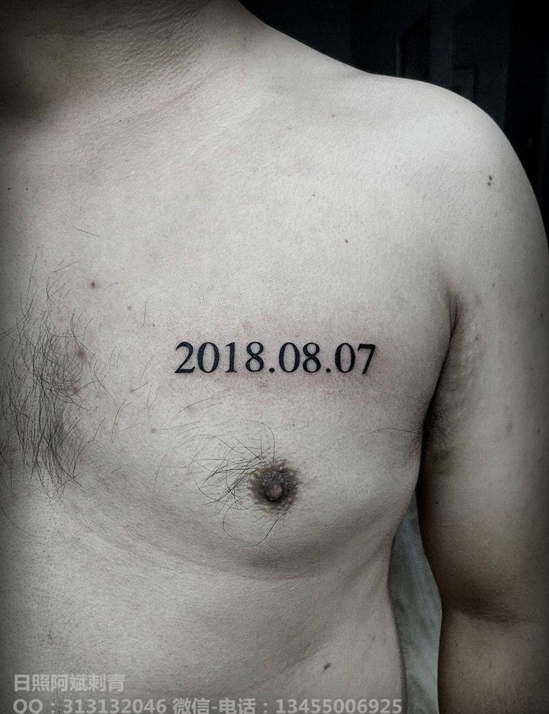 日期纹身图片_胸部手臂花体字纹身图案