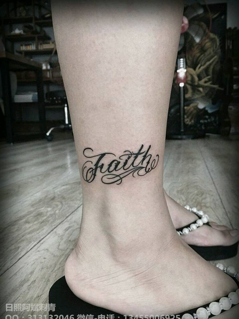 信仰纹身图片_腿部清新字符成品纹身图案