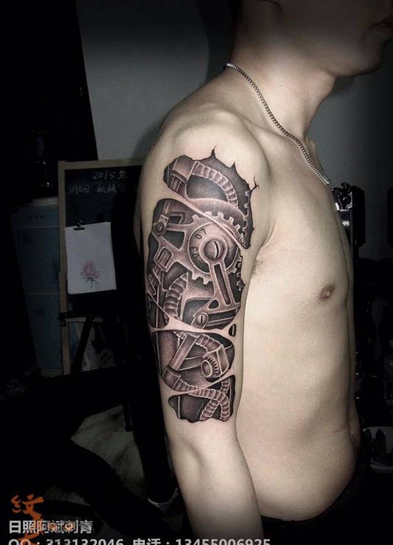 机械纹身图片_成品手臂欧美静物纹身图案