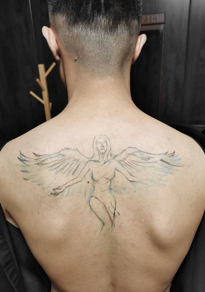 天使纹身图片_背部纹身图案