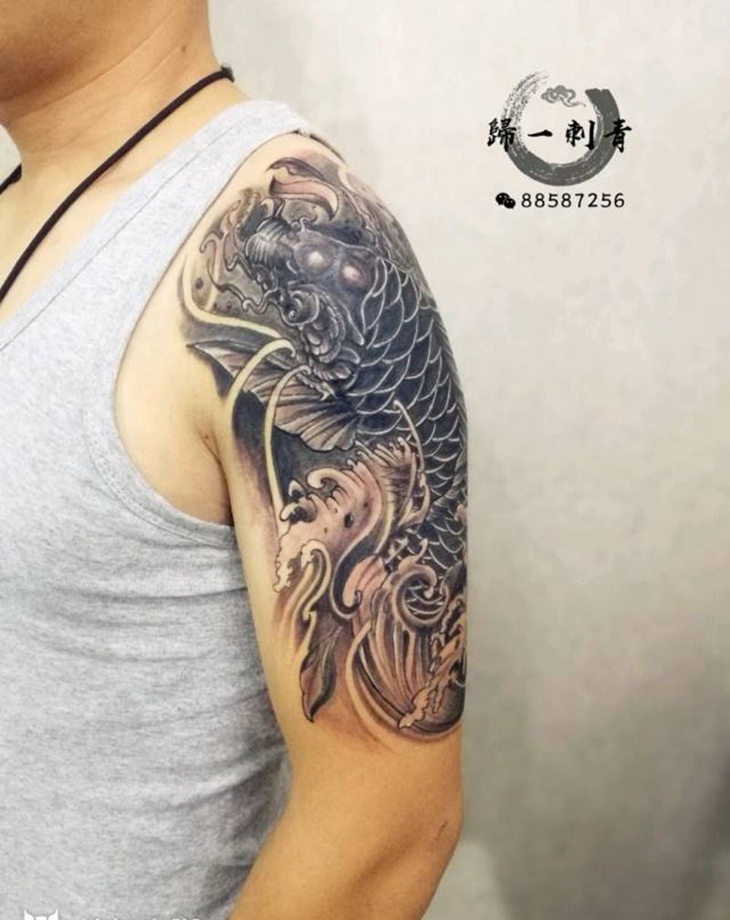 遮盖，鱼纹身图片_手臂传统成品纹身图案