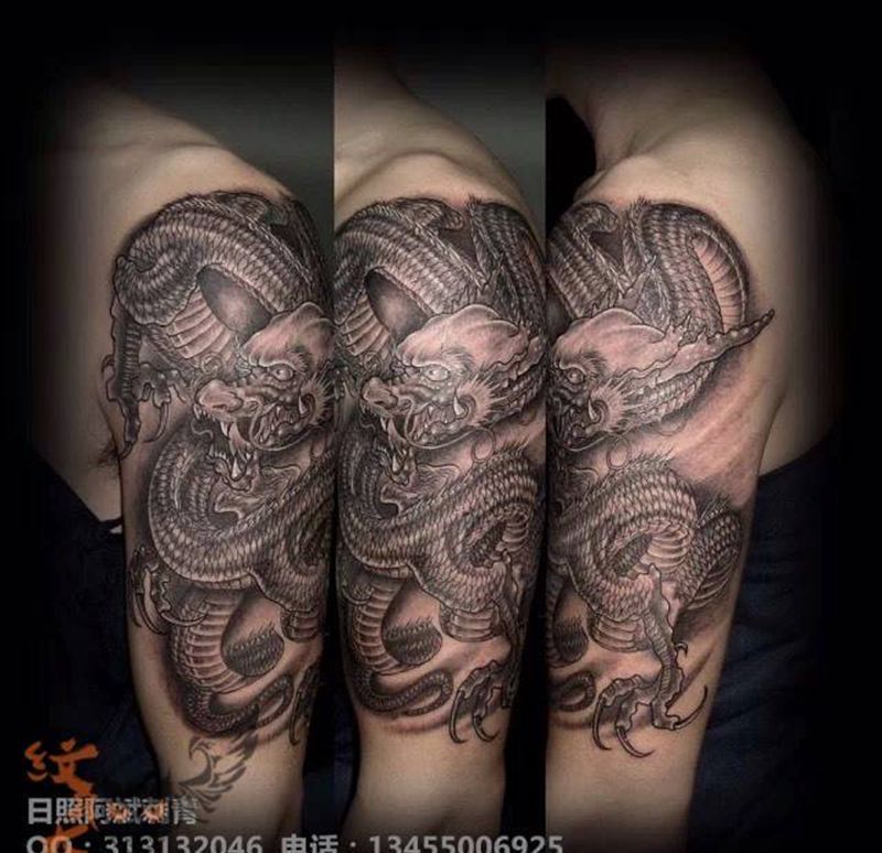 龙纹身图片_肩部传统动物纹身图案