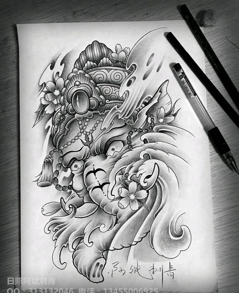 象神纹身图片_肩部背部腿部传统人物鬼神宗教手稿纹身图案