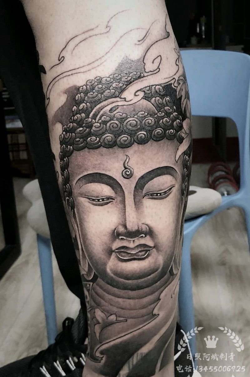 佛纹身图片_腿部新传统纹身图案