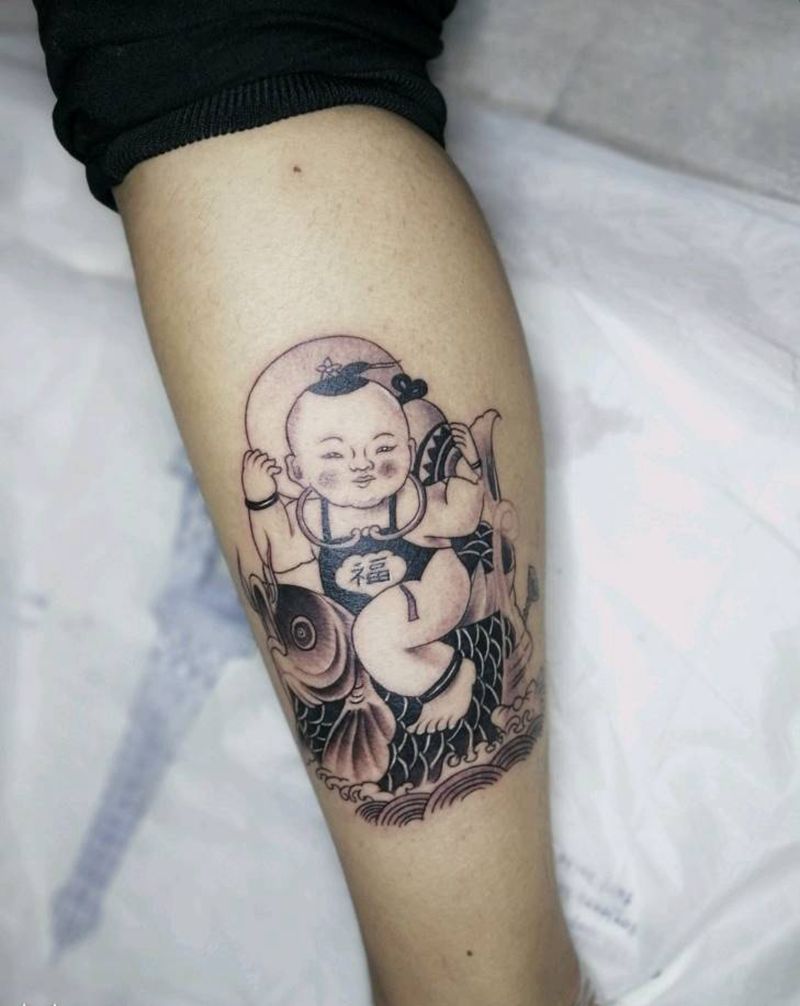 福娃骑锦鲤纹身图片