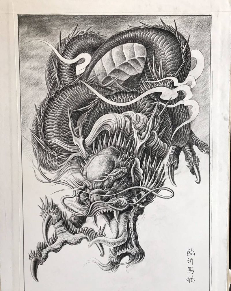 龙，手稿纹身图片