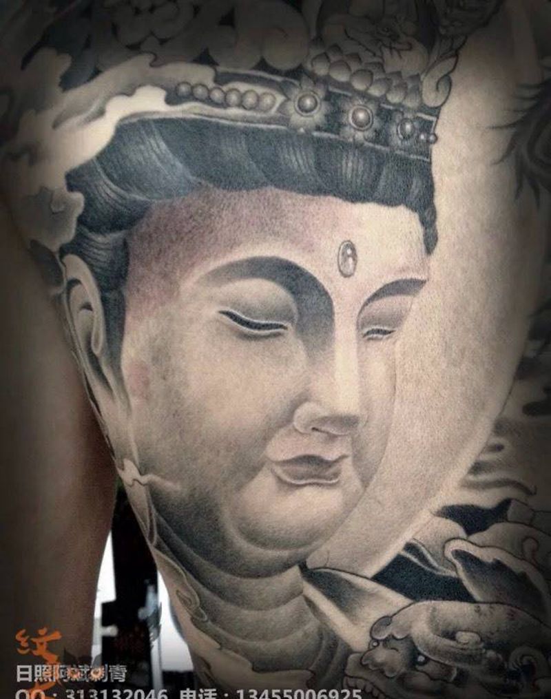 菩萨纹身图片_背部成品传统鬼神纹身图案