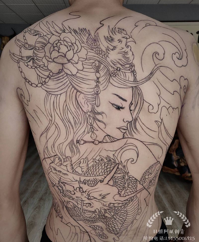 艺妓纹身图片_背部新传统纹身图案