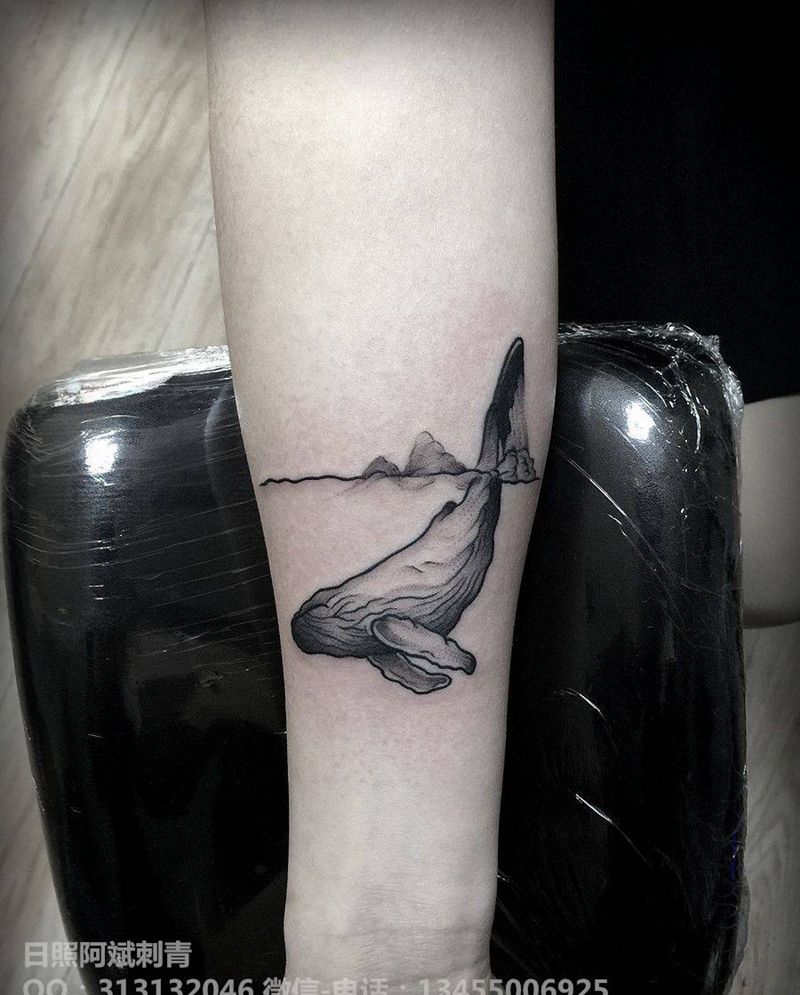 鲲纹身图片_腿部新传统纹身图案