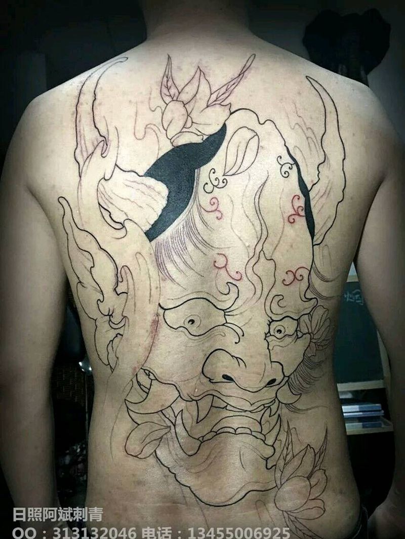 般若纹身图片_背部传统鬼神成品纹身图案