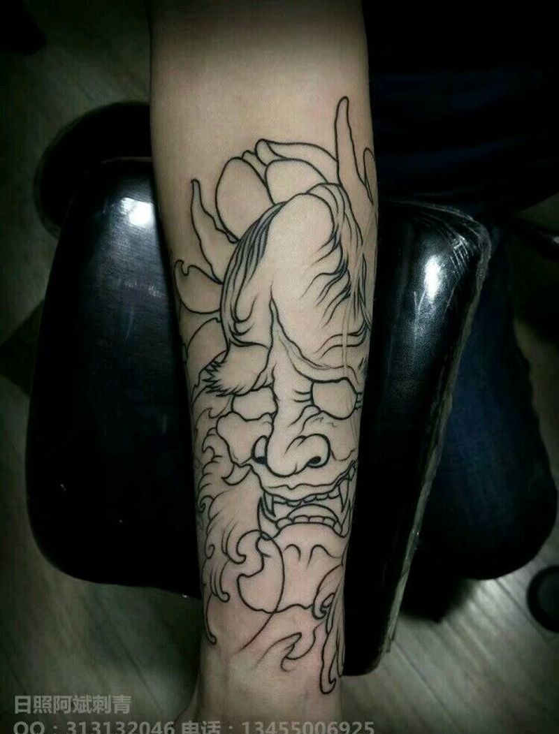 般若线条纹身图片_手臂传统鬼神成品纹身图案
