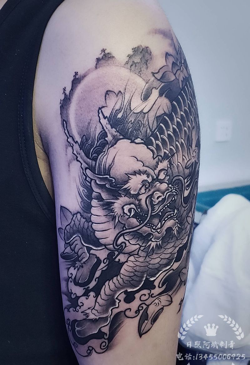 麒麟纹身图片_手臂新传统纹身图案