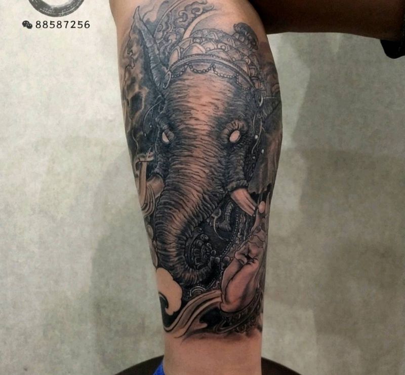 象神纹身图片_腿部纹身图案