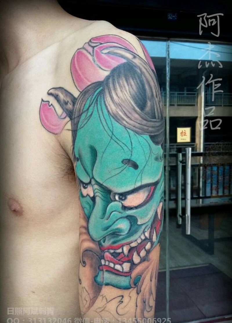般若纹身图片_肩部传统鬼神成品纹身图案