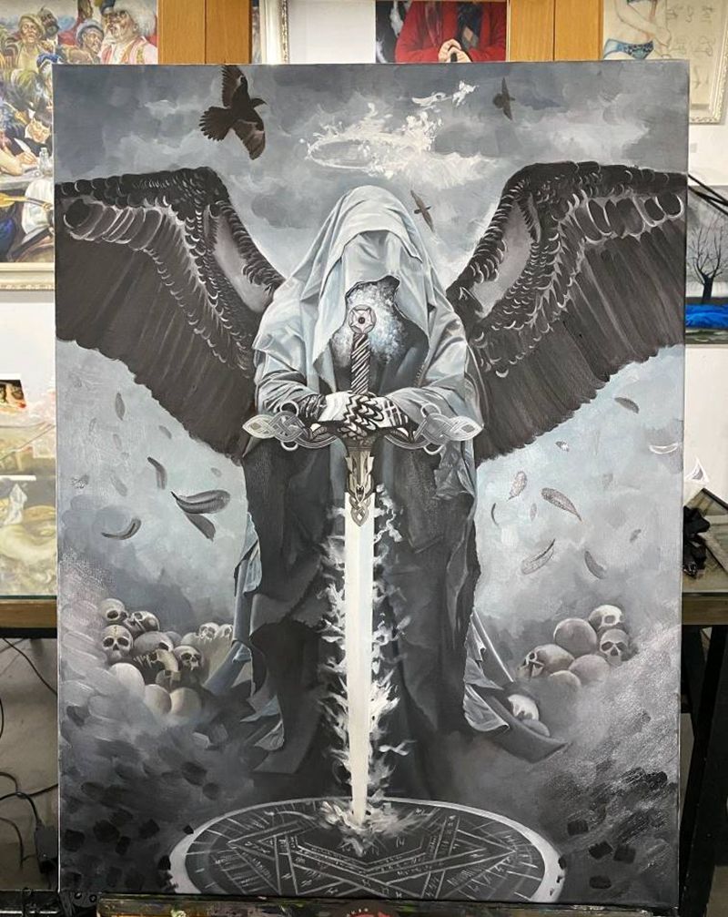 油画作品(堕落天使)纹身图片_背部欧美写实纹身图案