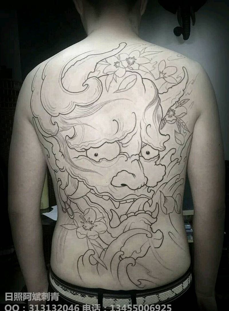 般若纹身图片_背部传统鬼神成品纹身图案