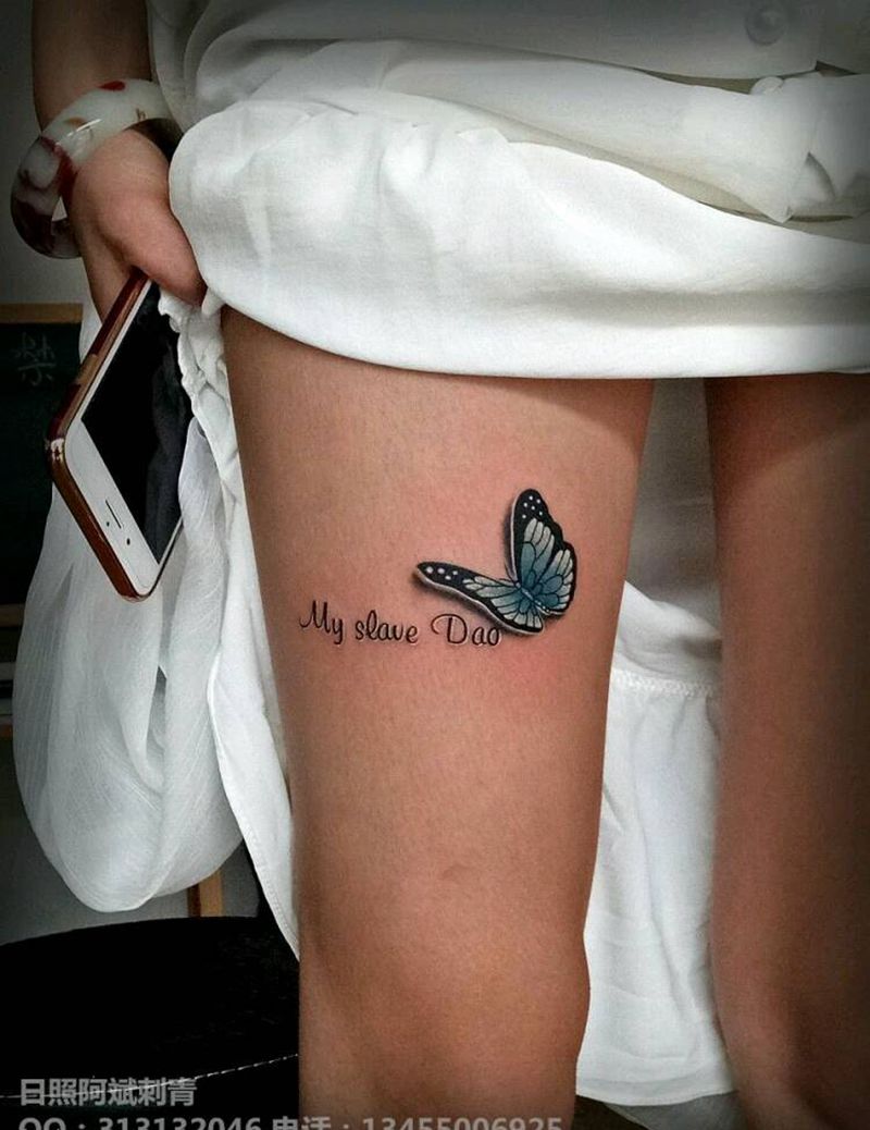 蝴蝶纹身图片_腿部清新动物成品纹身图案