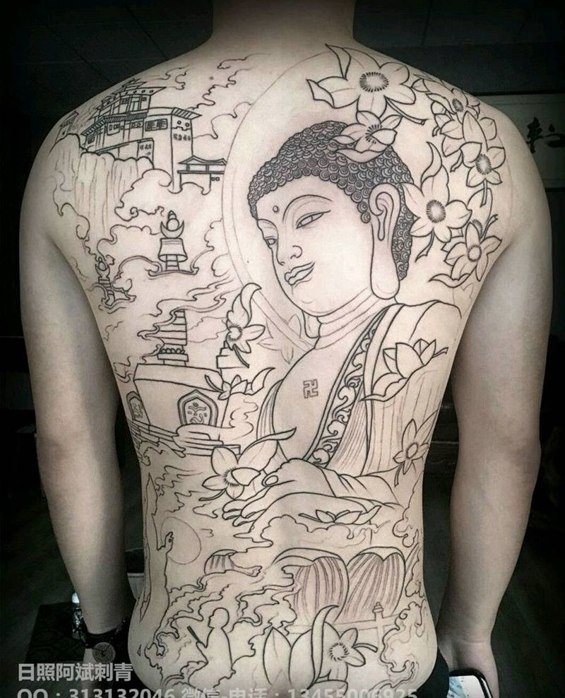 佛纹身图片_背部新传统纹身图案