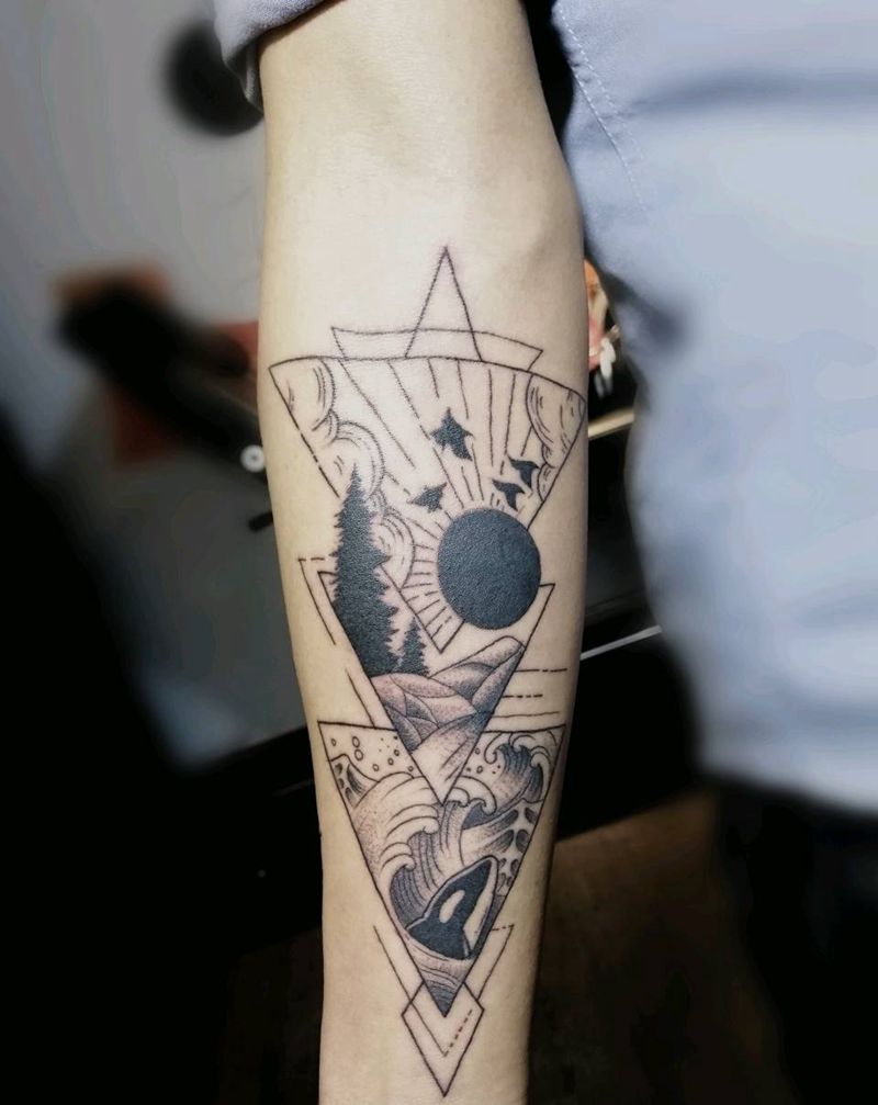 小臂内测 天 地 海纹身图片