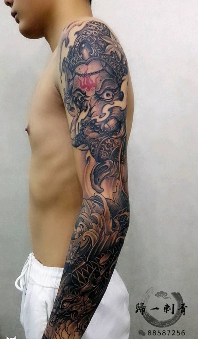 花臂纹身图片_手臂新传统纹身图案