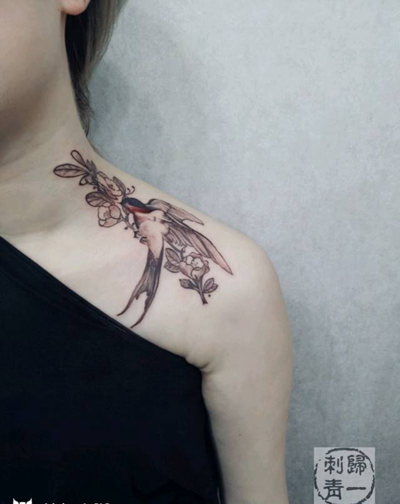 燕子纹身图片_清新动物植物纹身图案