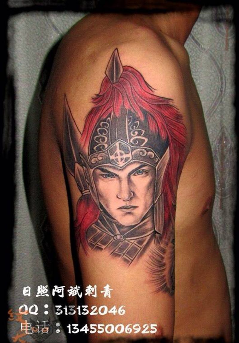 赵云纹身图片_肩部传统人物纹身图案