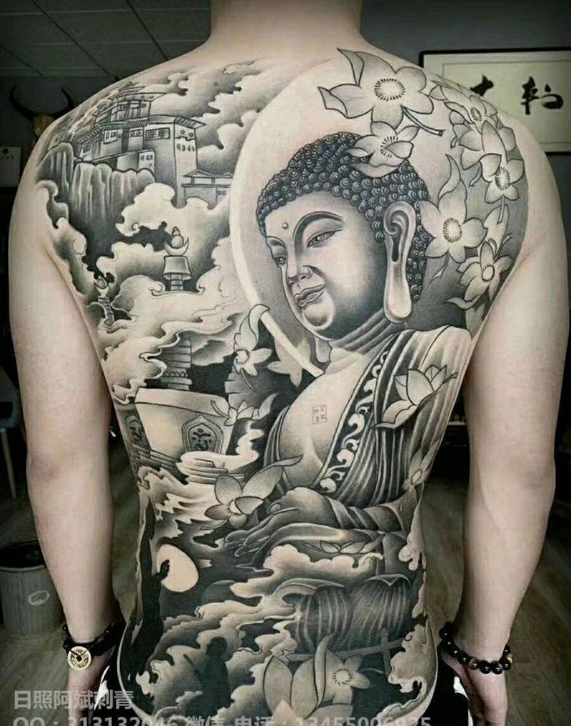 佛纹身图片_背部新传统纹身图案