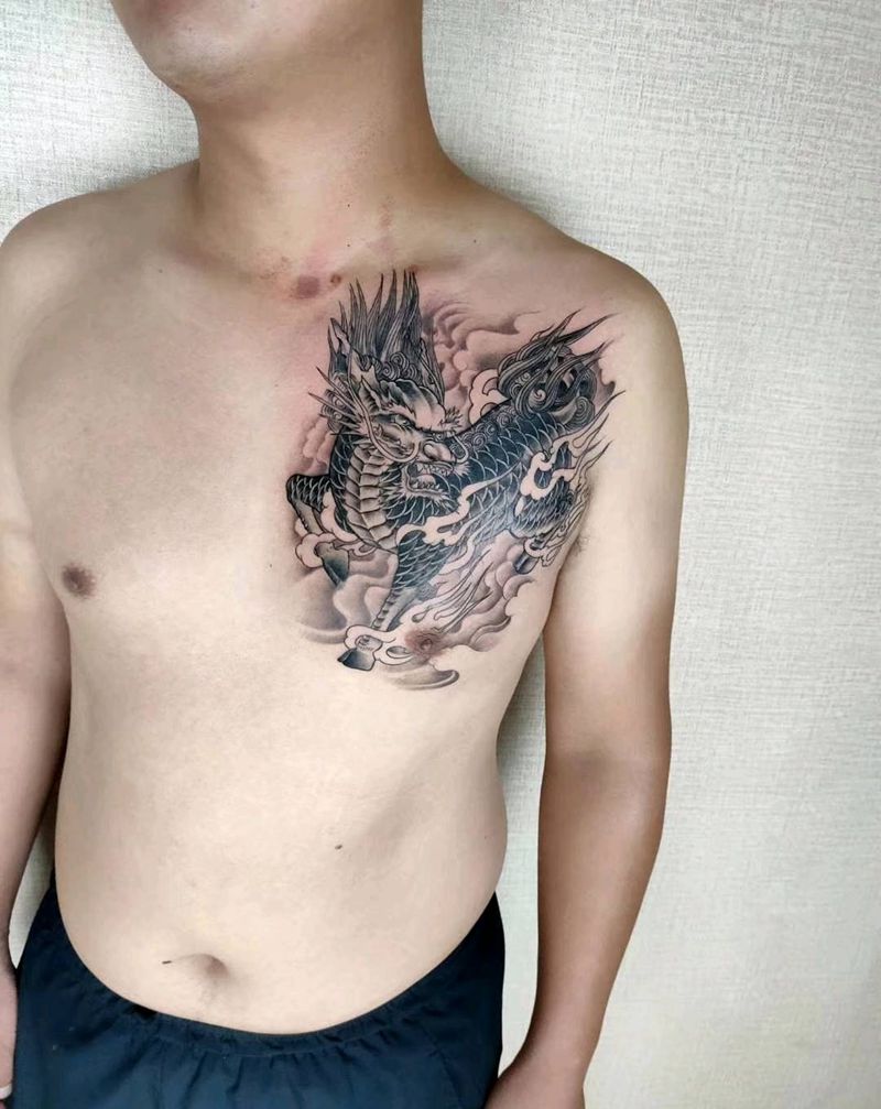 麒麟纹身图片_胸部新传统纹身图案